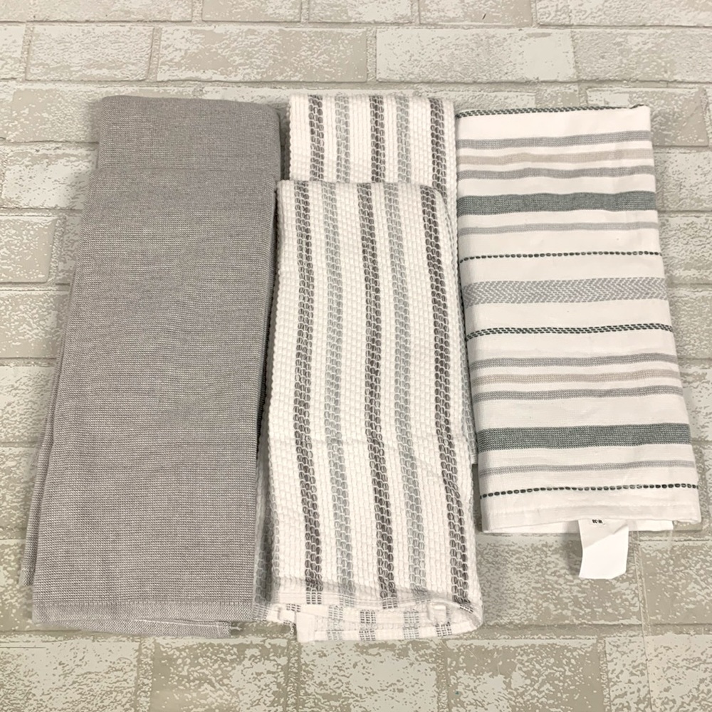 Culinary Classics Cotton 5-Piece Kitchen Towel Set, White/Gray